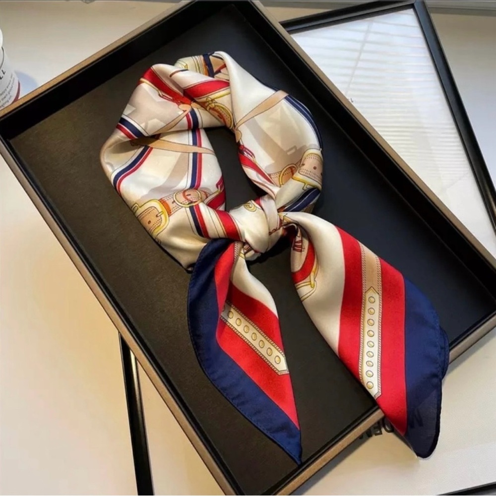 Navy, Red & Cream Patterned Neck Scarf
